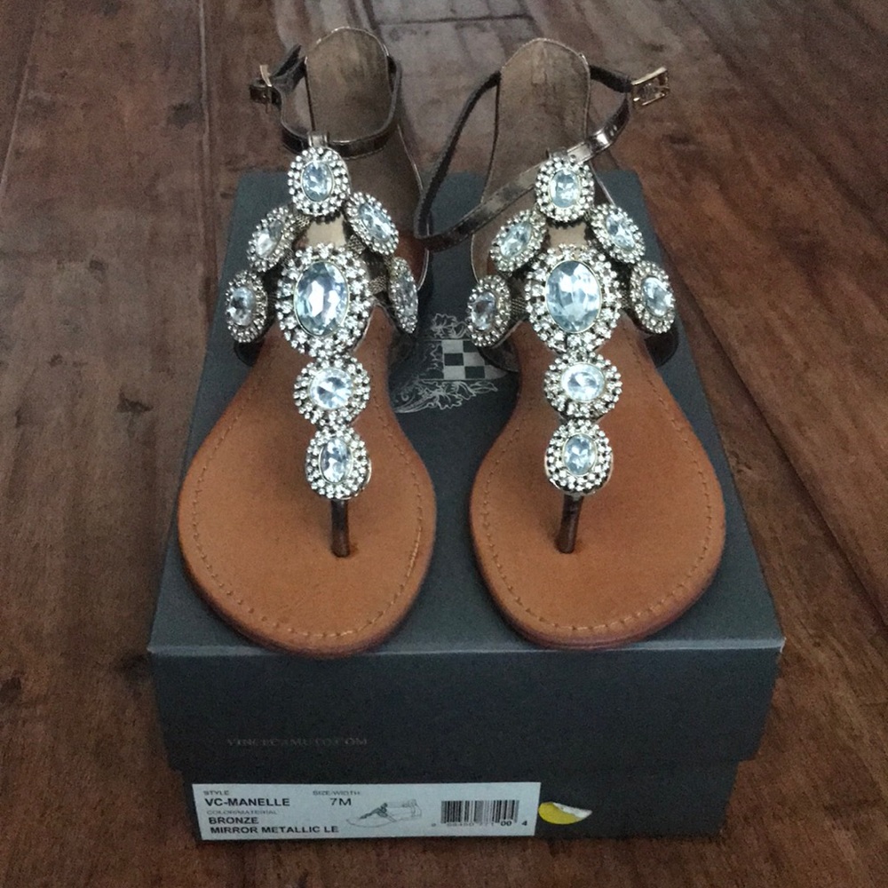 Vince Camuto metallic bronze crystal sandals 7M